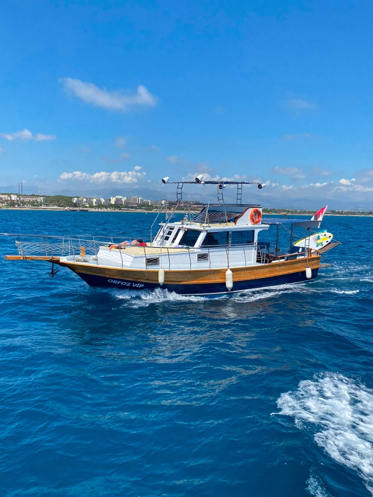 Luxury Private Boat Trip Side Turkey 6 Luxury yacht sailing past ancient Side ruins Apollo Temple panoramic view