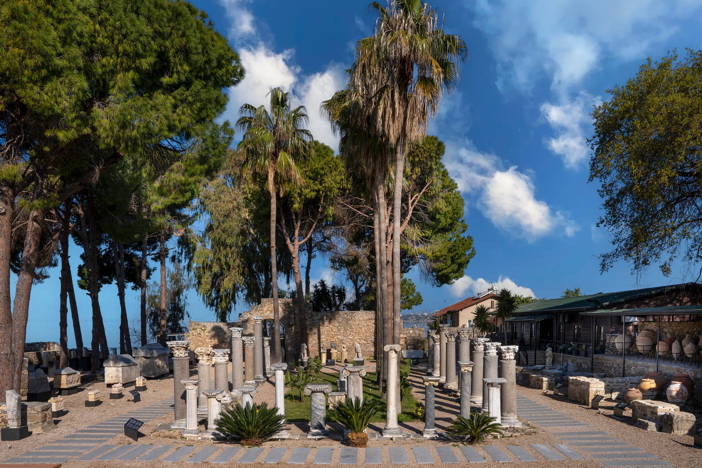 Side Museum 2 Ancient Roman sculptures and archaeological artifacts on display inside Side Museum in Antalya Turkey